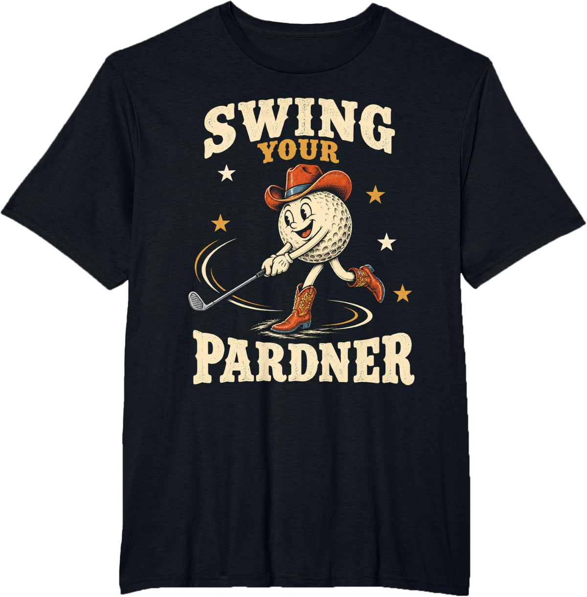 Swing Your Pardner Funny Cowboy Golf Ball Western T-Shirt - Black