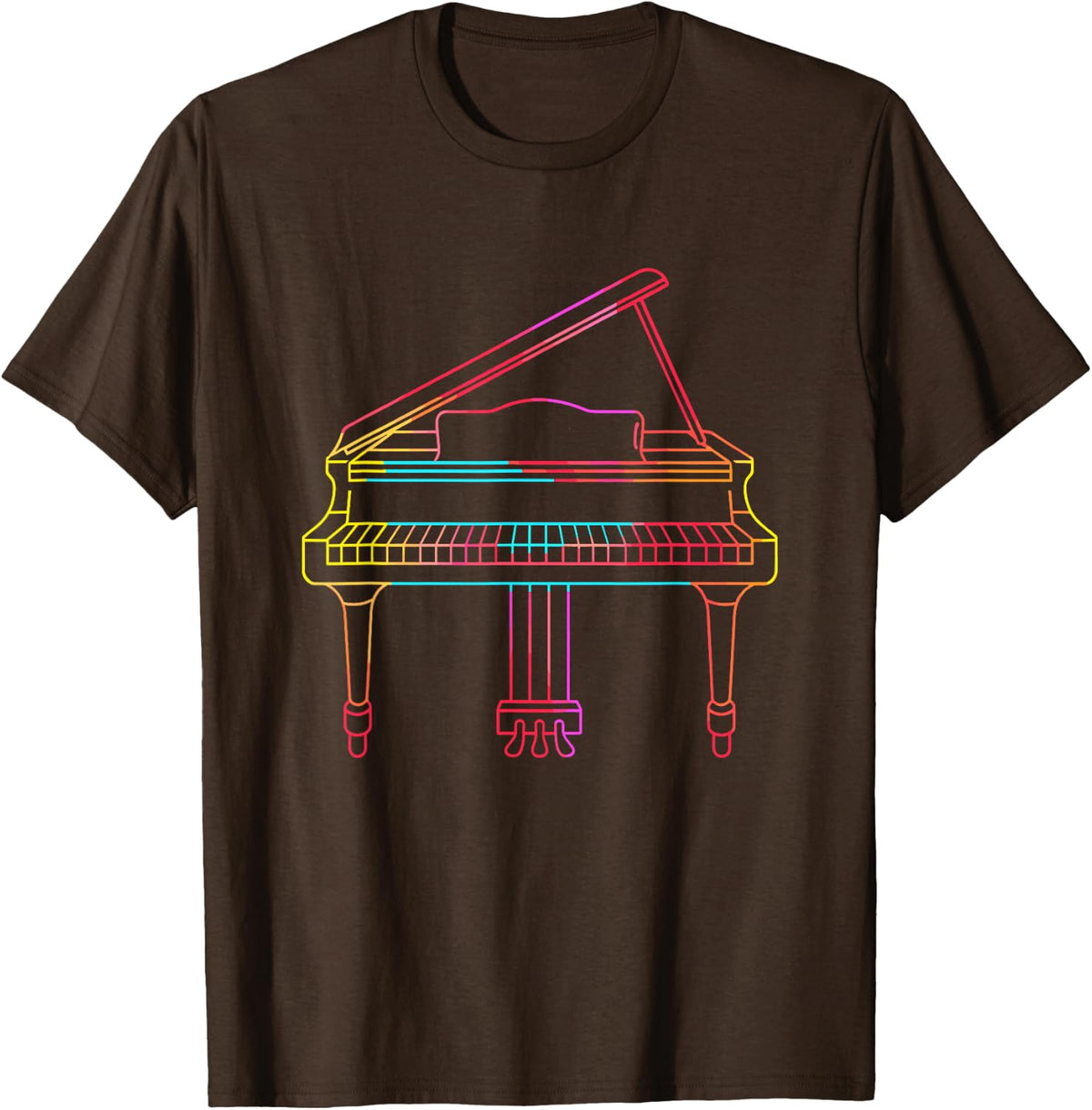 Grand Piano Colorful Line Art Musician Pianist T-Shirt - Brown