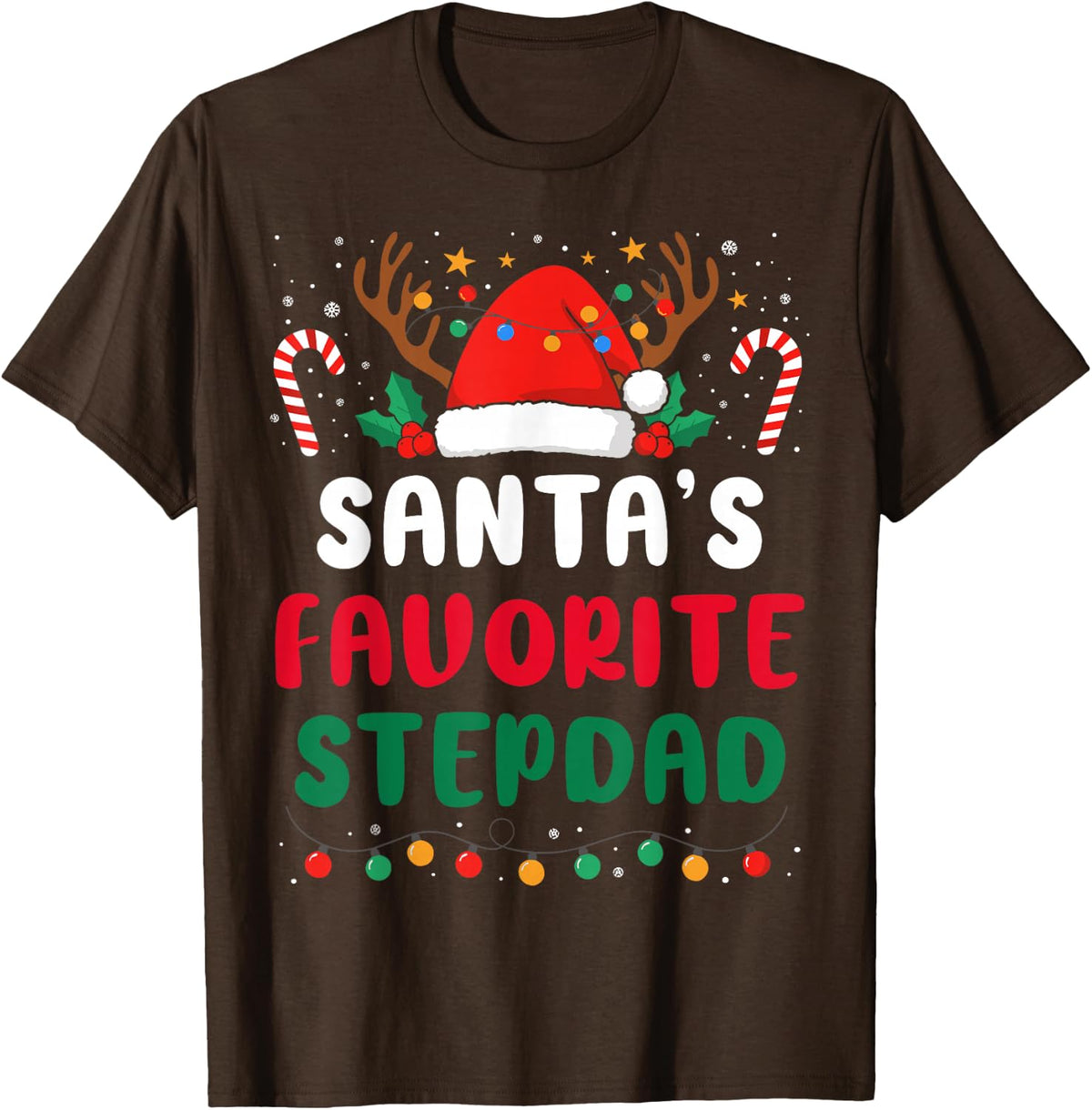 Santa's Favorite Stepdad Funny Christmas Holiday Pajamas T-Shirt - Brown