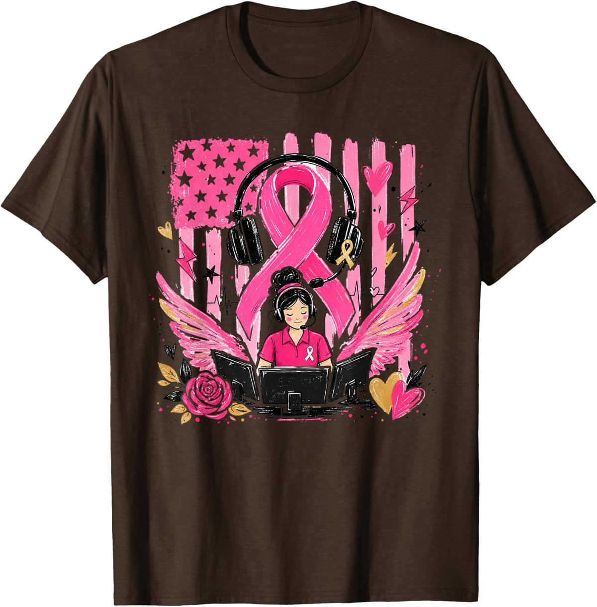911 Dispatching Hope Breast Cancer Awareness Pink T-Shirt - Brown