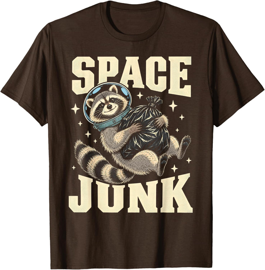 Space Junk Funny Raccoon Astronaut Cosmic Trash Humor T-Shirt - Brown