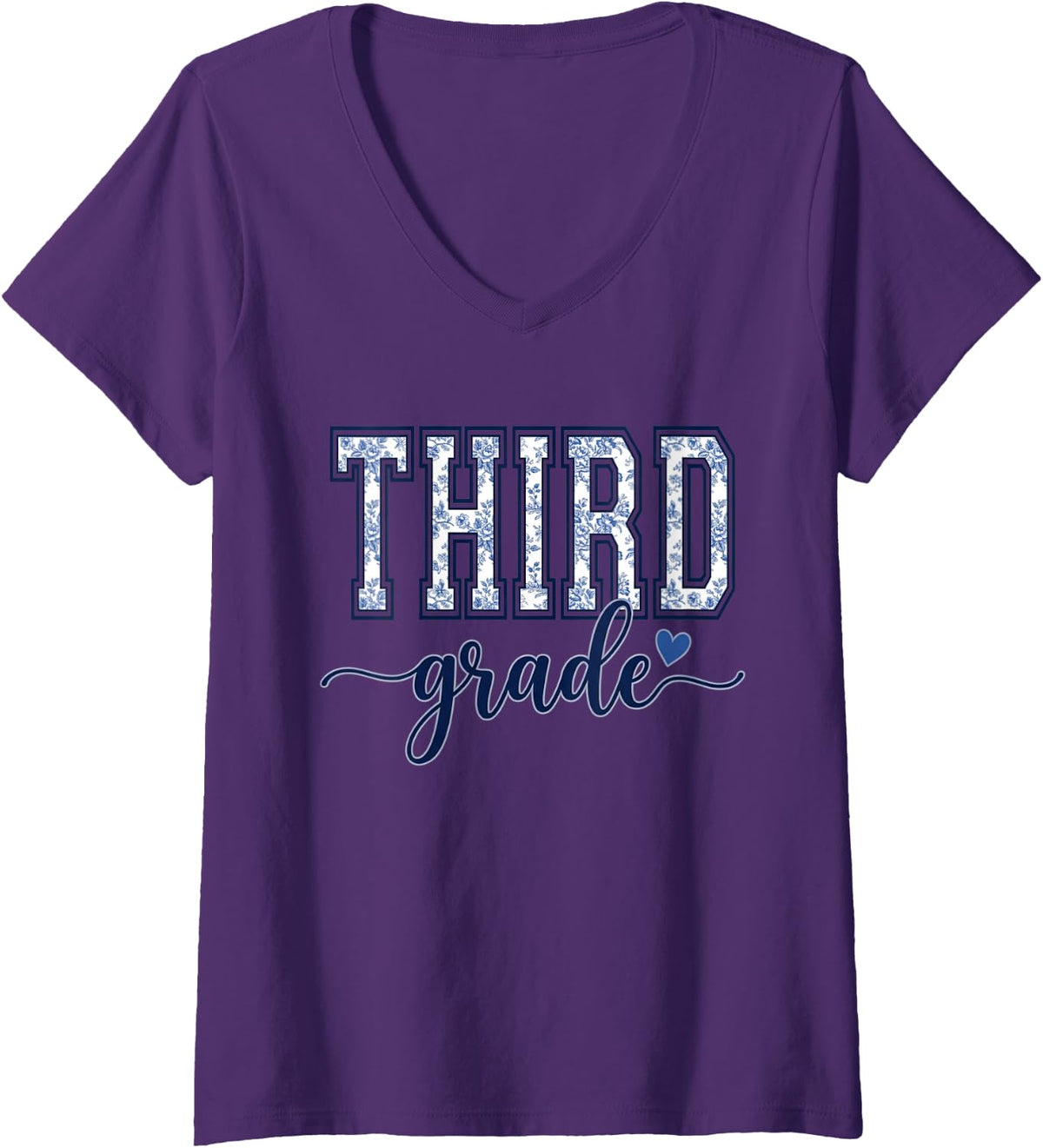 Women's Floral Third Grade Girls Back to School Student Teacher V-Neck T-Shirt - Purple