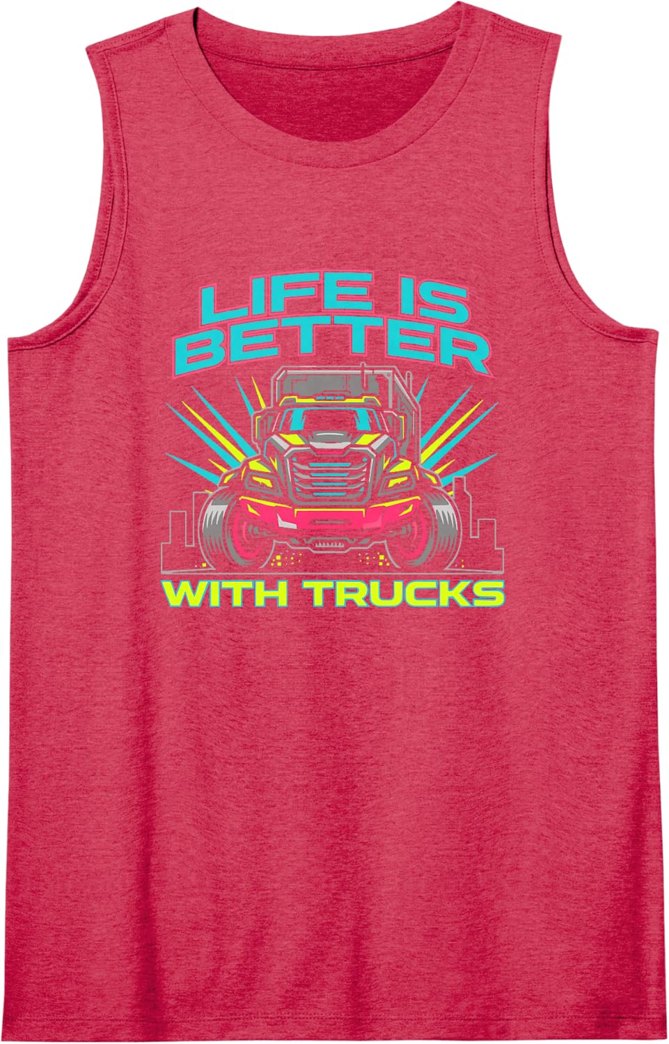 Funny Life is Better with Trucks for Semi Rig Drivers Sleeveless Tank Top - Red