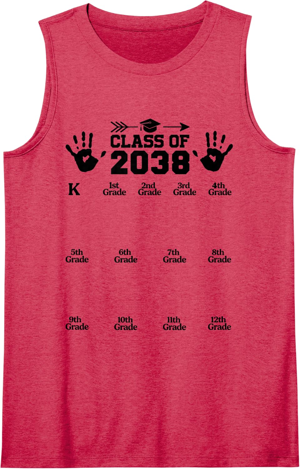 Class of 2038 Grow with Me Handprint Pre-K 12th Grade Sleeveless Tank Top - Red