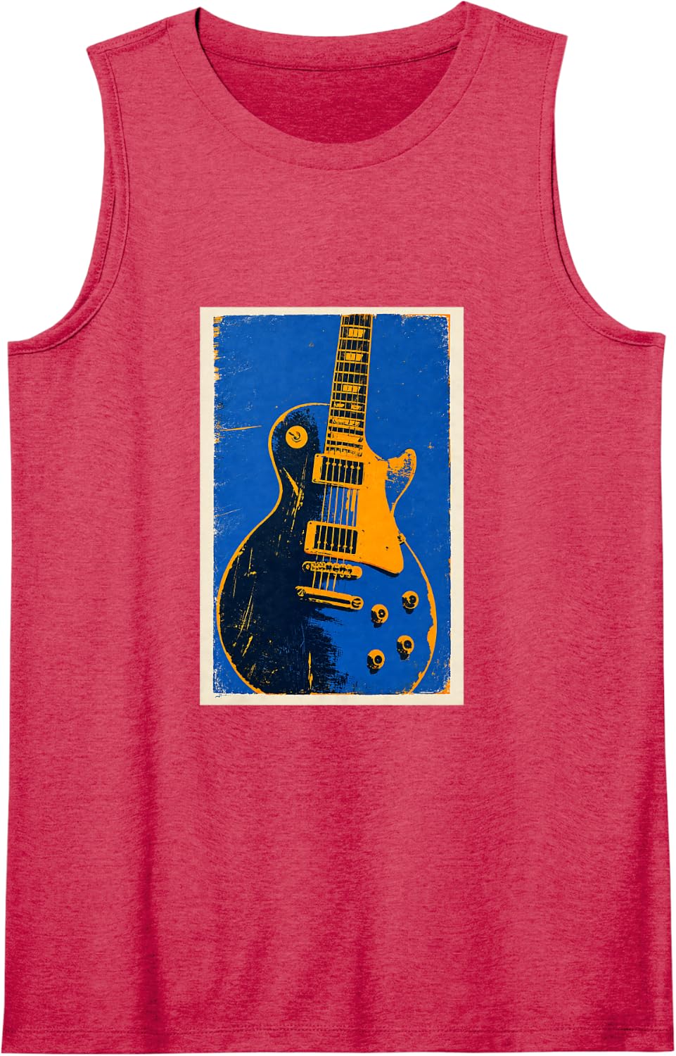 Electric Guitar Design – Vintage Blue Rock Music Guitar Art Sleeveless Tank Top - Red