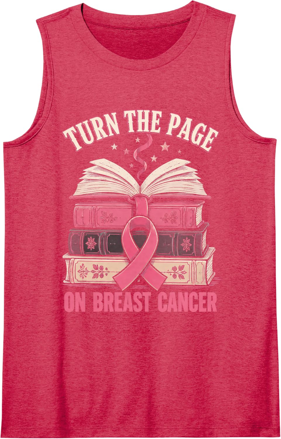 Turn Page On Breast Cancer Awareness Reading Books Lover Sleeveless Tank Top - Red