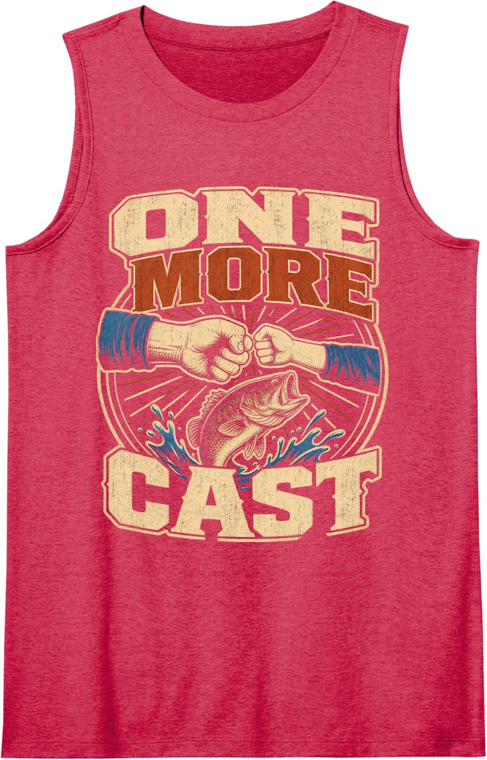 One More Cast Bass Fishing Angler Crew Sleeveless Tank Top - Red