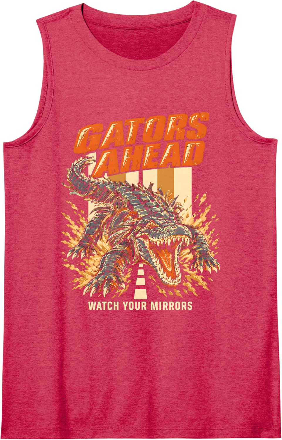 Gators Ahead Watch Your Mirrors Trucker Truck Driver Sleeveless Tank Top - Red