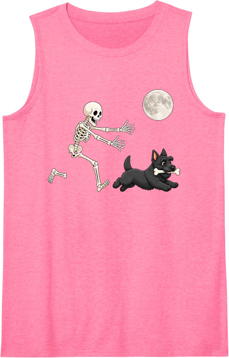 Scottish Terrier Running Skeleton Halloween Scottie Dog Sleeveless Tank Top - Pink