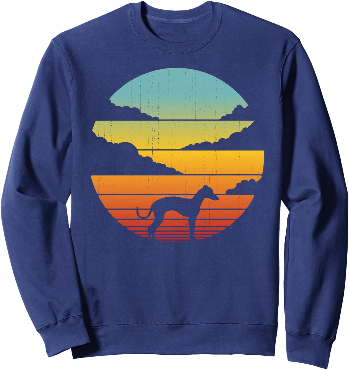 Italian Greyhound Retro Vintage 60s 70s Sunset Dog Lovers Sweatshirt - Adult Unisex Navy Blue