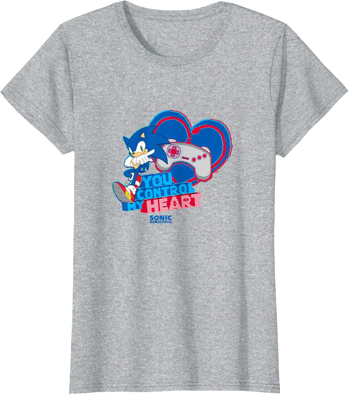 Sonic The Hedgehog Valentine's Day You Control My Heart Logo T-Shirt - Heather Grey