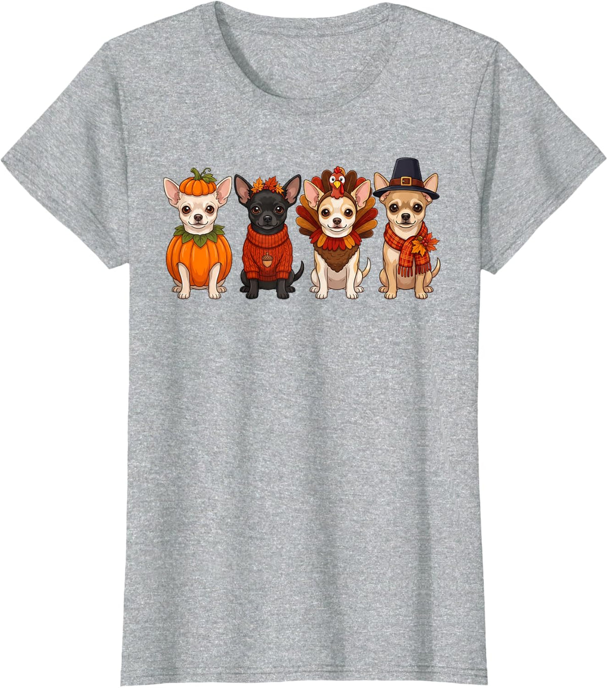 Cute Chihuahua Turkey Thanksgiving Pumpkin Fall Dog Puppy T-Shirt - Heather Grey