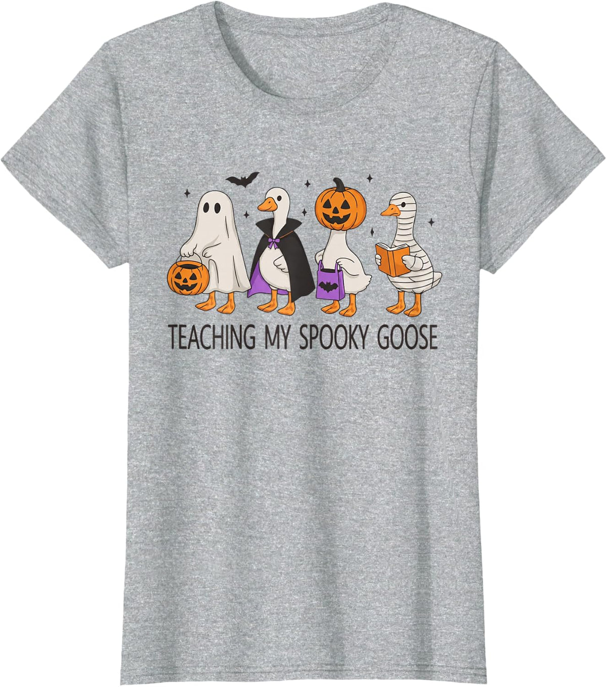 Teaching My Spooky Geese Halloween Teacher Ghost Silly Goose T-Shirt - Heather Grey