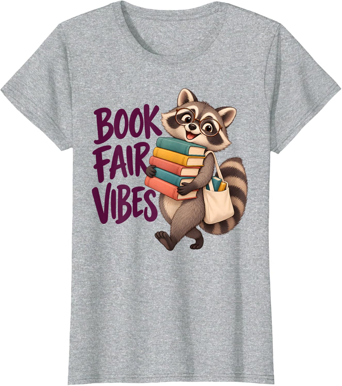 Book Fair Vibes Cute Raccoon Teacher Librarian Lover T-Shirt - Heather Grey