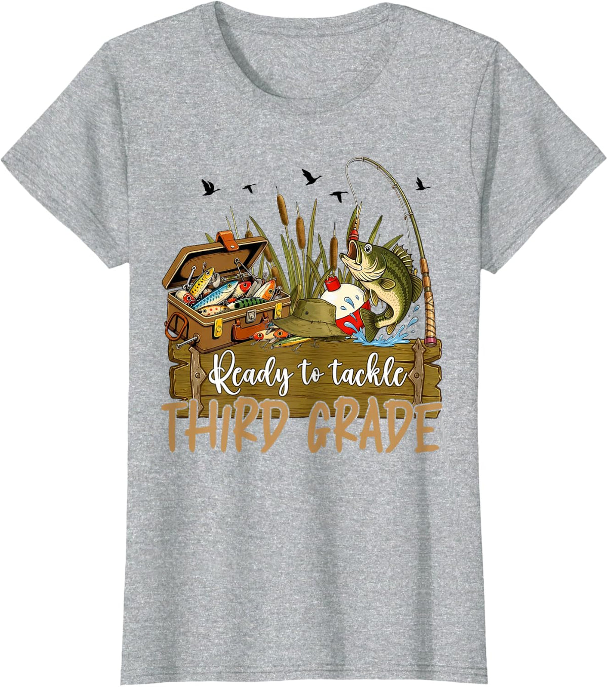 Ready to Tackle Third Grade Fishing T-Shirt - Heather Grey