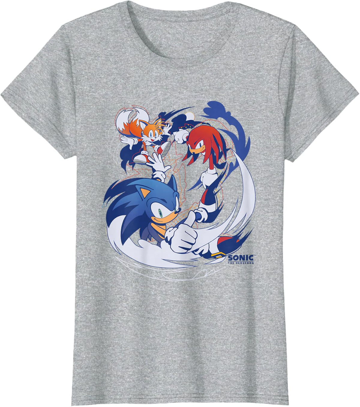 Sonic The Hedgehog Sonic Knuckles and Tails Trio Action Pose T-Shirt - Heather Grey