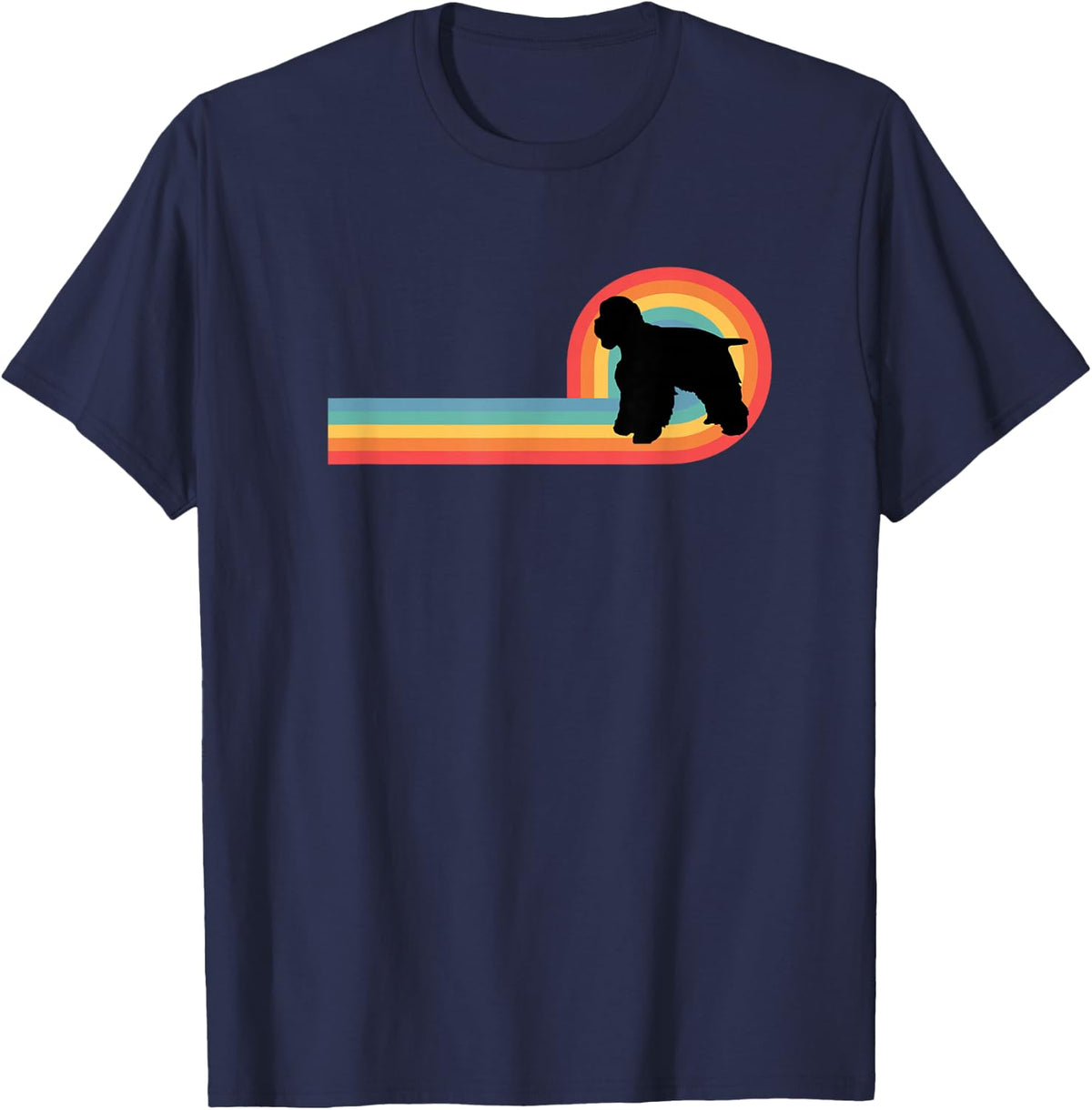 American Cocker Spaniel 70s Retro Rainbow Dog Pet Owner Cute T-Shirt - Navy Blue