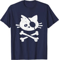 Cat Pirate Lazy Halloween Costume Kitten Skull Cross-bones T-Shirt - Navy Blue