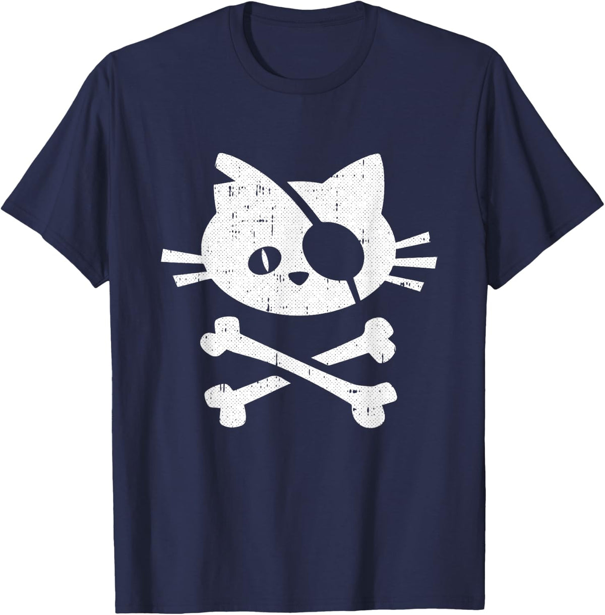 Cat Pirate Lazy Halloween Costume Kitten Skull Cross-bones T-Shirt - Navy Blue