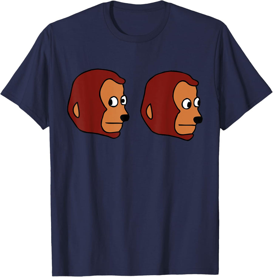 Monkey Puppet Meme - Awkward Cringe Uncomfortable Worried T-Shirt - Navy Blue