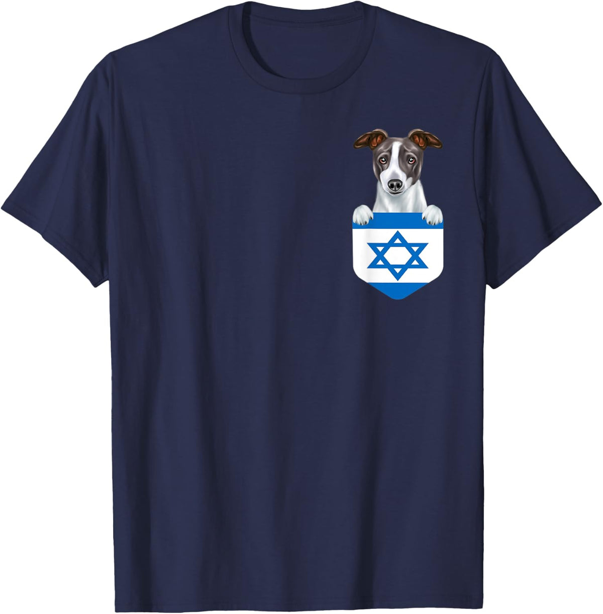 Israel Flag Italian Greyhound Dog In Pocket T-Shirt for Men Women Kids - Navy Blue