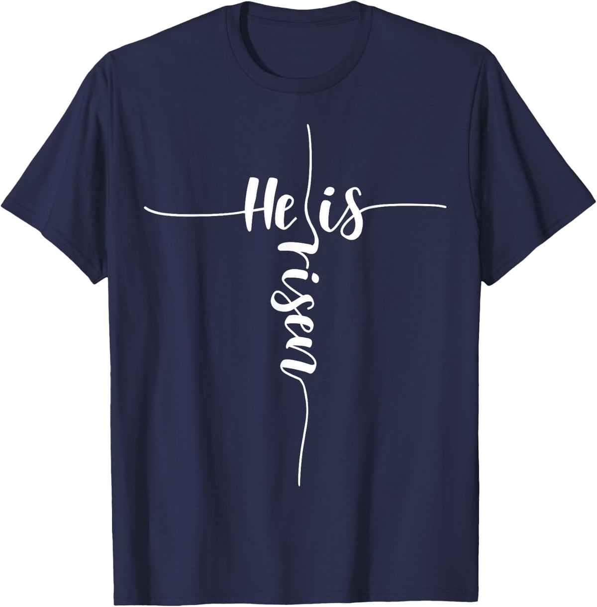 He is Risen Cross Jesus for Christian Easter Day T-Shirt - Navy Blue