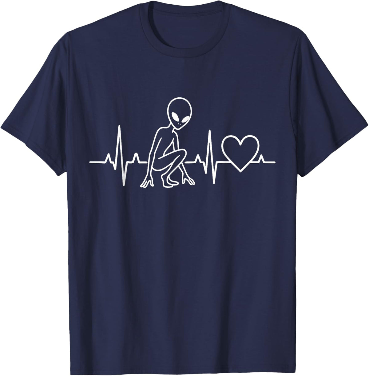 Alien Heartbeat Sci-Fi UFO Pulse Heart EKG T-Shirt - Navy Blue