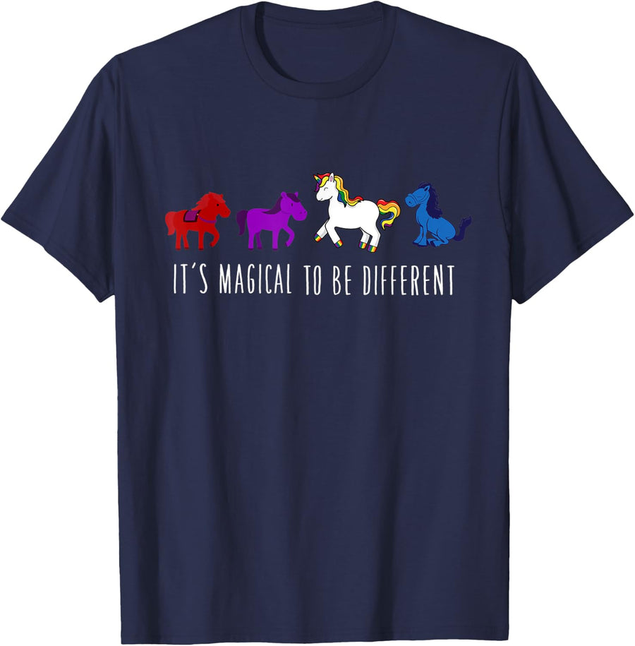It's Magical to Be Different Unicorn Autism T-Shirt - Navy Blue