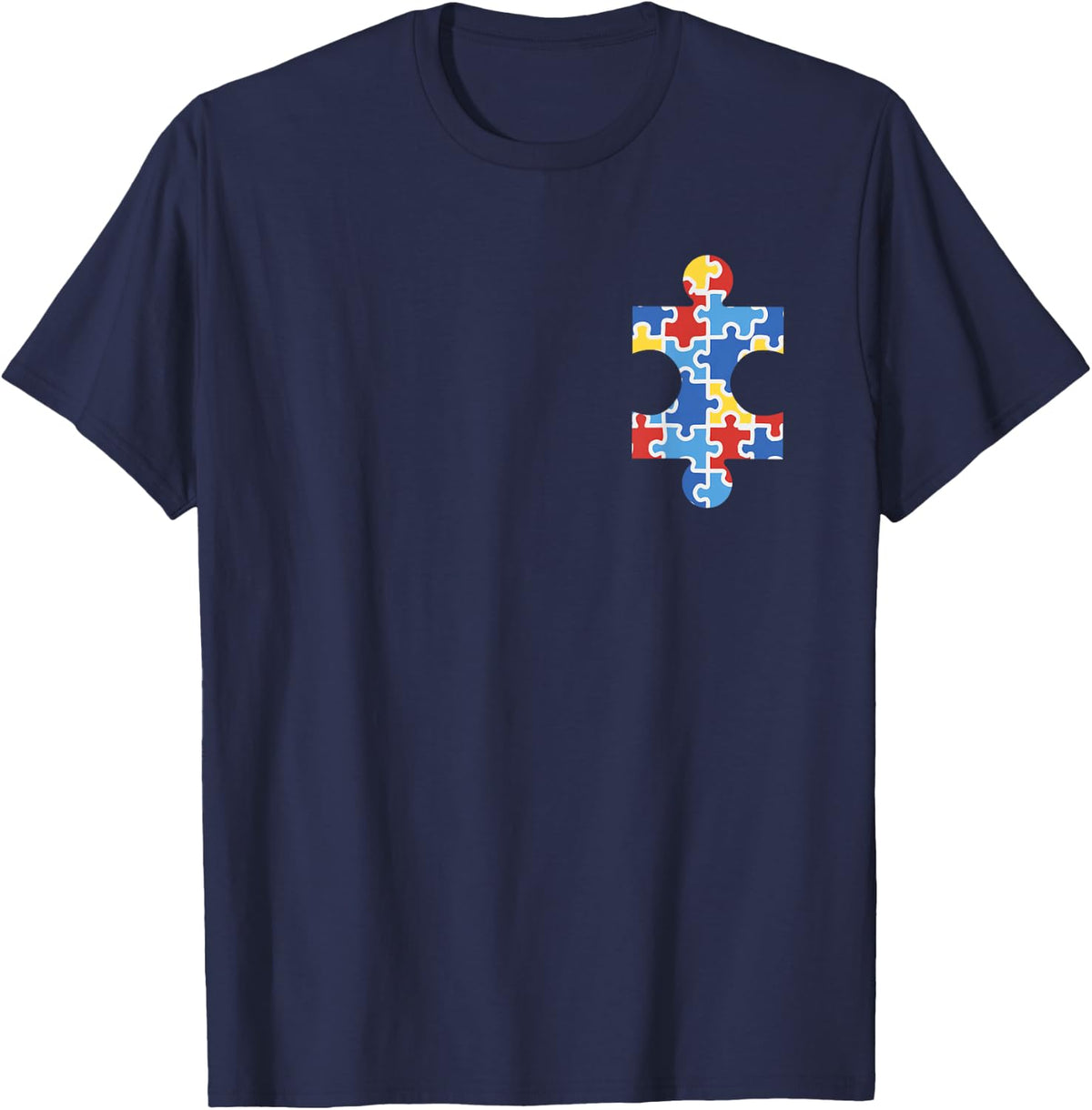 Autism Awareness Puzzle Piece Pocket Shirt Autistic Gift T-Shirt - Navy Blue