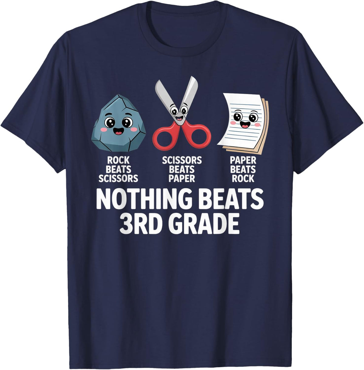 Funny Rock Paper Scissors Teacher Nothing Beats 3rd Grade T-Shirt Tee - Navy Blue