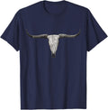 Longhorn Steer Bull Skull Cattle Ranch Farm Barn Art T-Shirt - Navy Blue