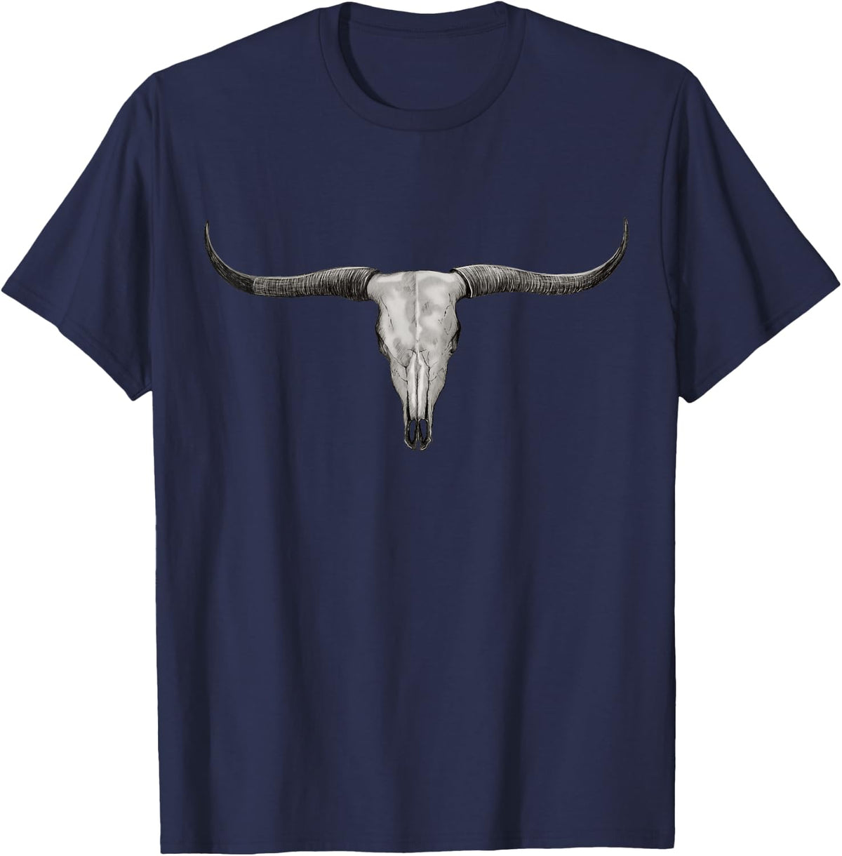 Longhorn Steer Bull Skull Cattle Ranch Farm Barn Art T-Shirt - Navy Blue