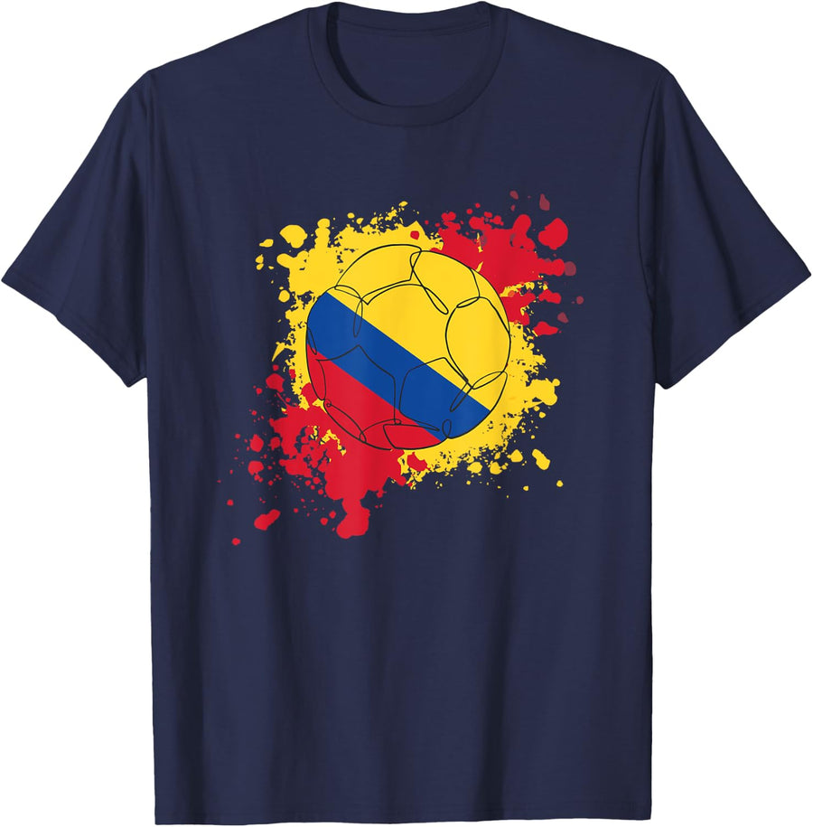 Soccer Ball With The Flag Of Colombia T-Shirt - Navy Blue