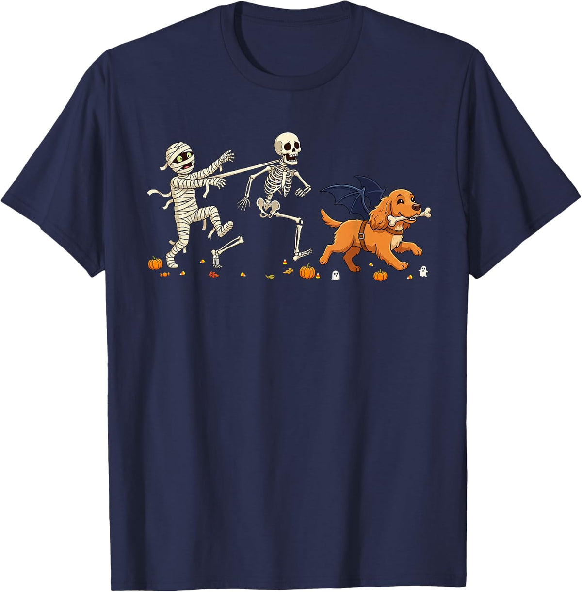 Cocker Spaniel Skeleton Mummy Halloween Kids Mens Womens T-Shirt - Navy Blue