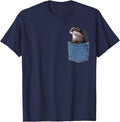 Cute Otter Pocket Peeking Pocket Funny Otter T-Shirt - Navy Blue