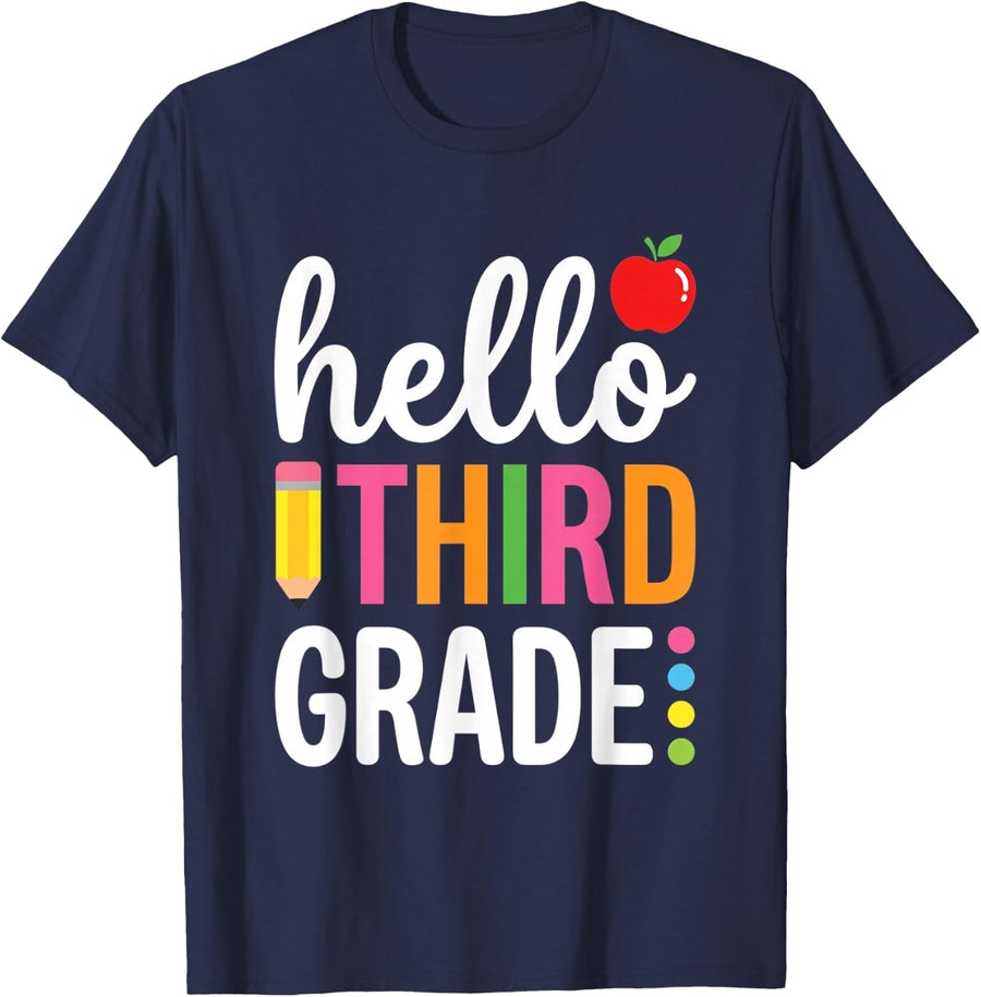 Hello Third Grade Teacher Student Back to School Kids T-Shirt - Navy Blue