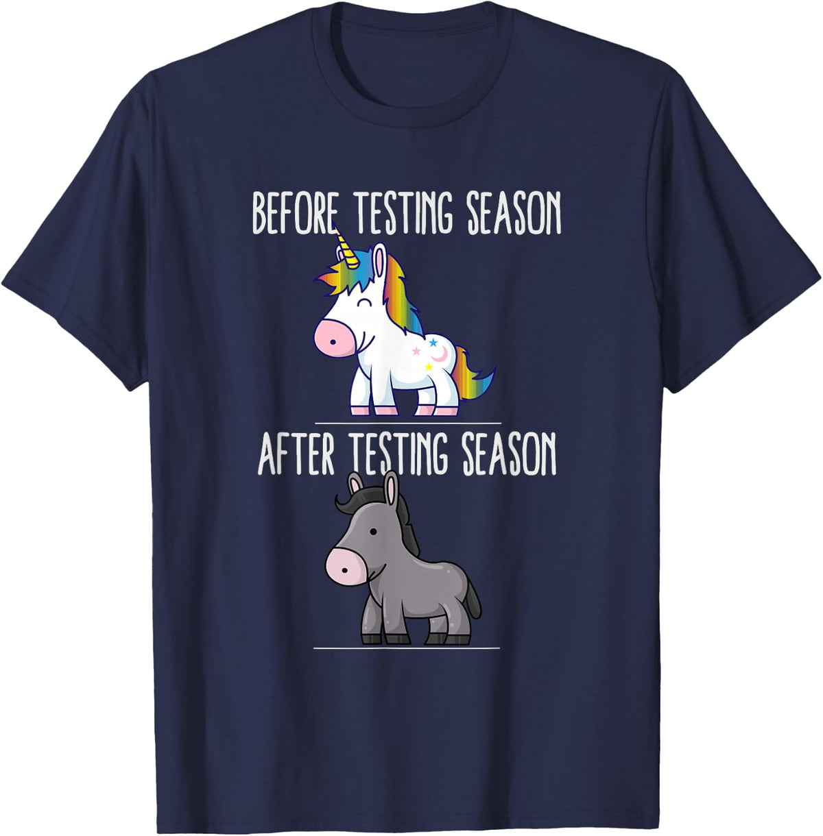 Before After Testing Season Is My Cardio Teacher Unicorn T-Shirt - Navy Blue