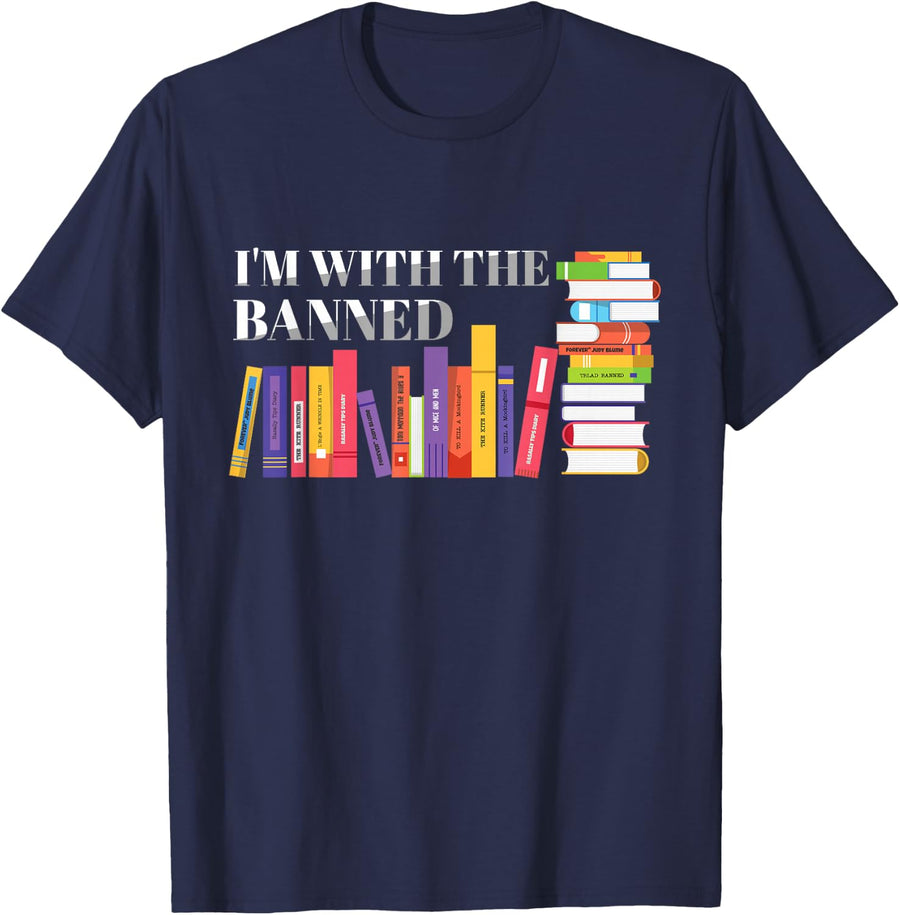 I'm with The Banned Book Pile Read Lover Reader Books T-Shirt - Navy Blue