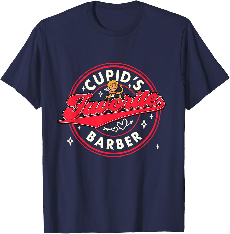Valentine’s Day Barber Hairstylist Cupid's Favorite Barber T-Shirt - Navy Blue