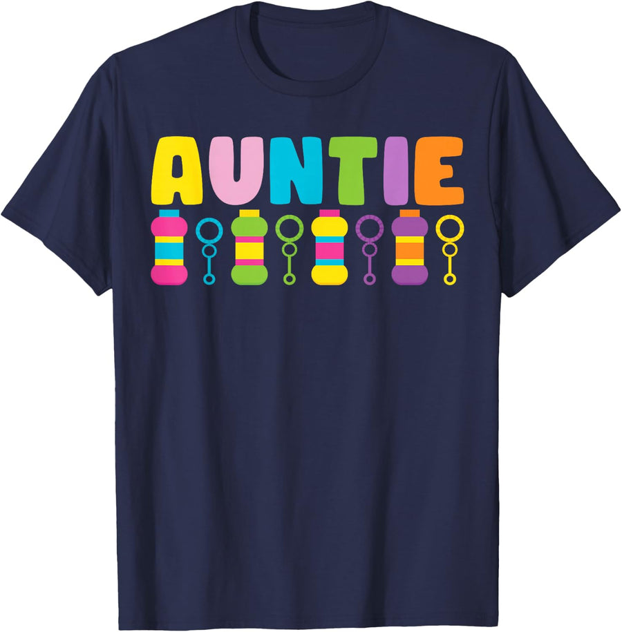 Auntie Bubble Birthday Party For Kids Bubble Wands Matching T-Shirt - Navy Blue