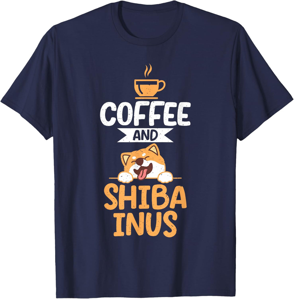 Coffee and Shiba Inus T-Shirt - Navy Blue