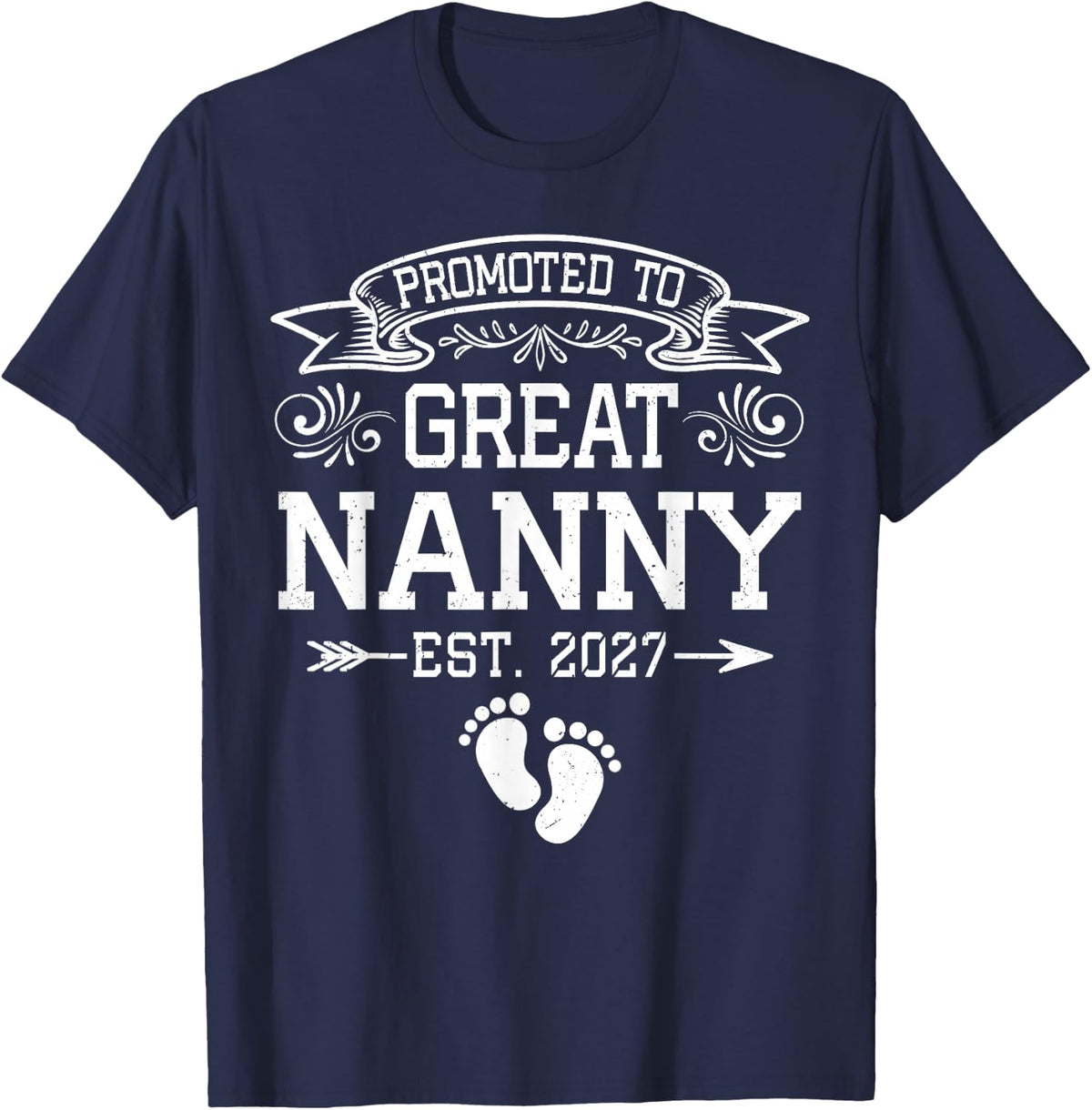 Promoted to Great Nanny Est 2027 First Time Nanny T-Shirt - Navy Blue