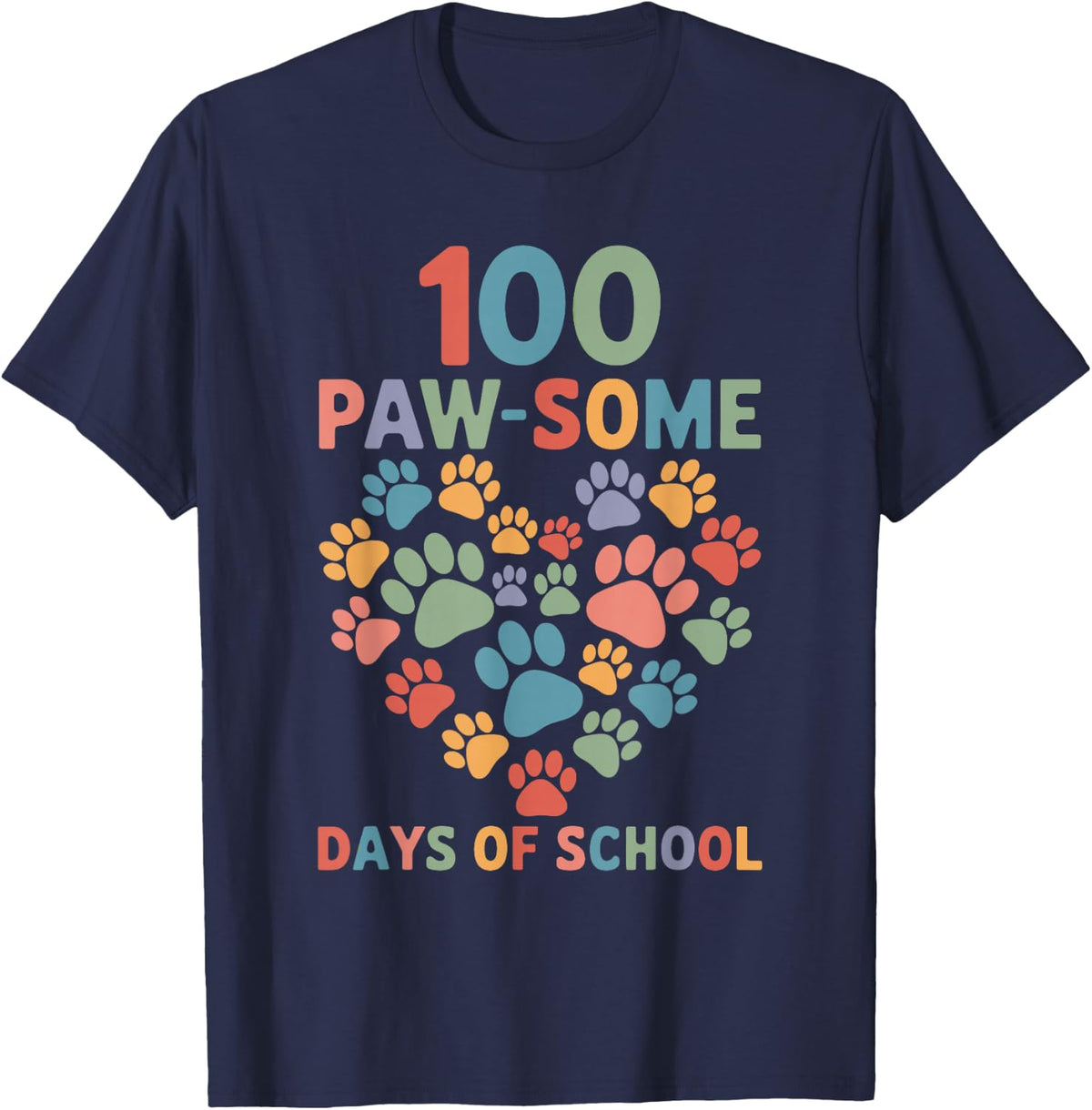 100 Paw-Some Days of School Dog 100th Day School T-Shirt - Navy Blue