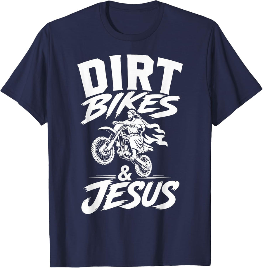 Dirt Bike Racing Jesus Motocross Rider T-Shirt - Navy Blue