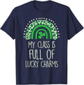 St Patricks Day Teacher Rainbow Class Full Lucky Charm Women T-Shirt - Navy Blue
