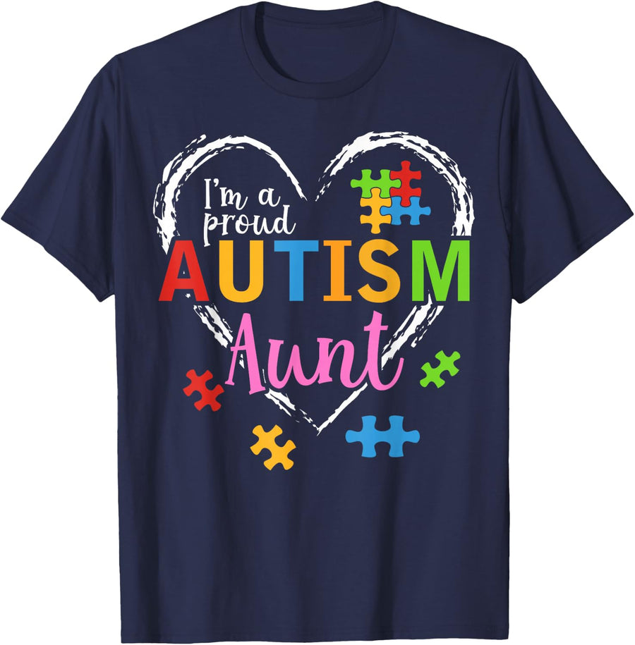 Autism Aunt I'm A Proud Autism Aunt Awareness T-Shirt Tee for Women - Navy Blue