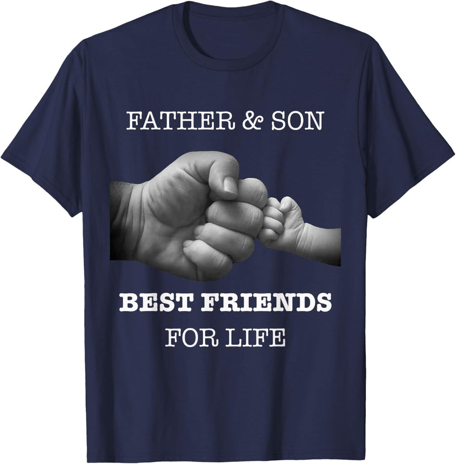 Father and Son Best Friends for Life Dad Parent T-Shirt - Navy Blue