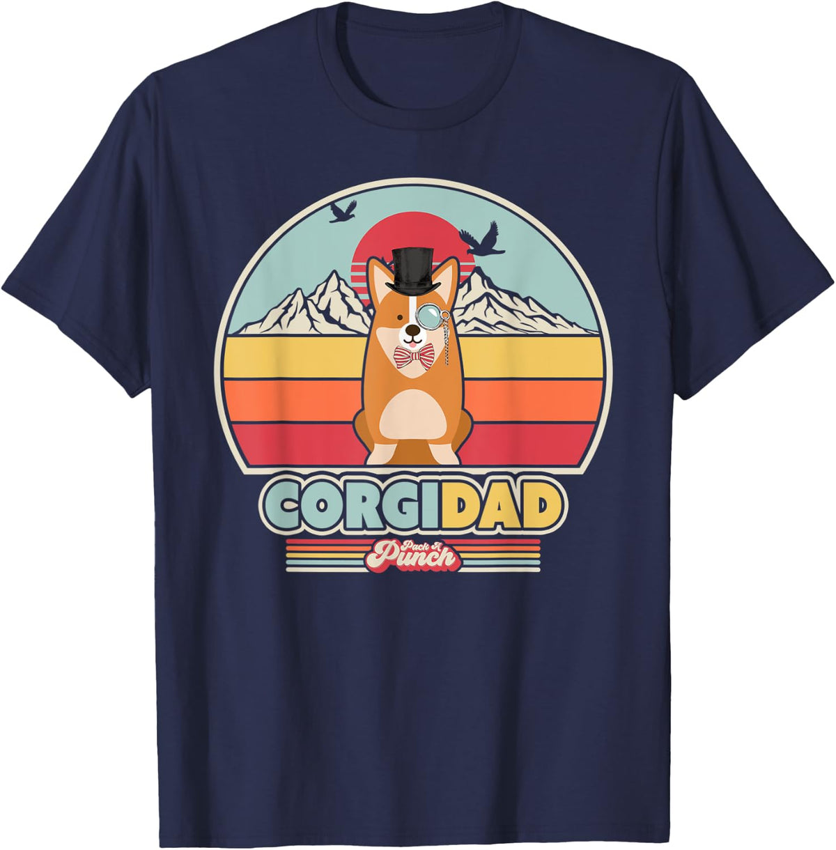 Corgi Dad Shirt. Retro Style T-Shirt - Navy Blue