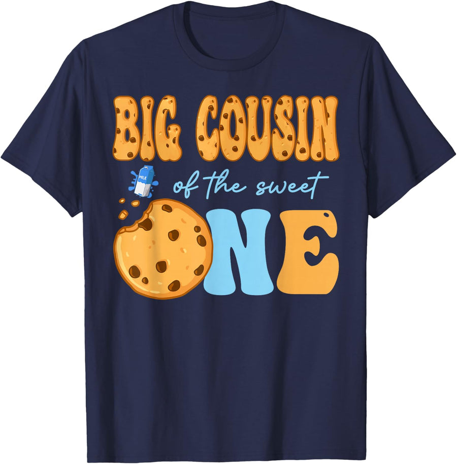 Big Cousin Of The Sweet One Cookies And Milk Birthday Party Tee T-Shirt - Navy Blue