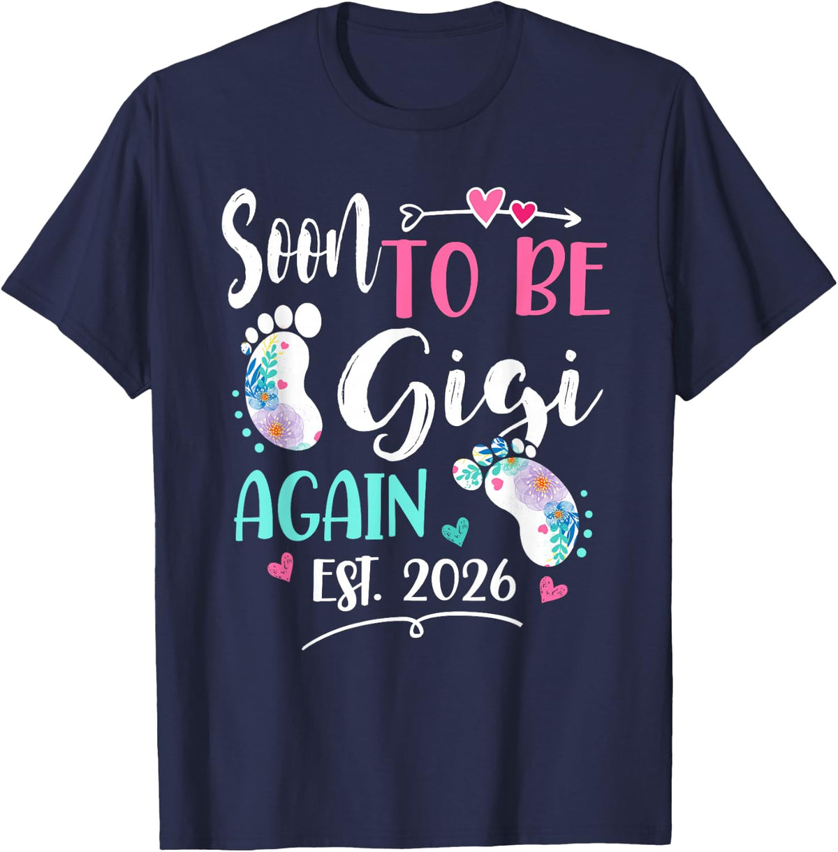 Womens Soon to be Gigi Again 2026 Mother's Day T-Shirt - Navy Blue
